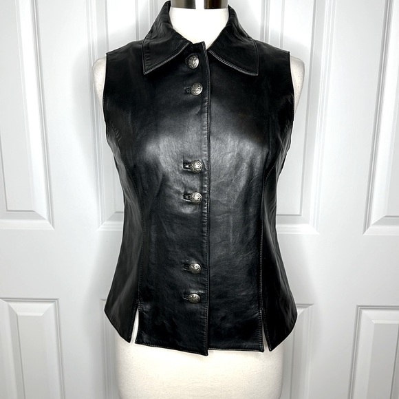 Vakko Leather Vest Black SzSmall - Picture 1 of 9
